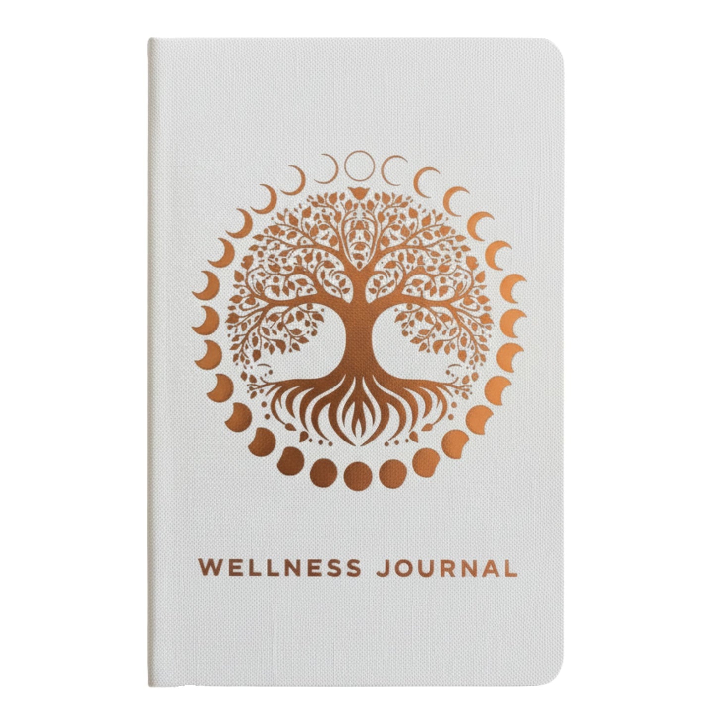 White Wellness Journal - 120 pages - Rose Gold Tree of Life Front View