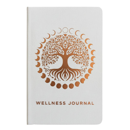 White Wellness Journal - 120 pages - Rose Gold Tree of Life Front View