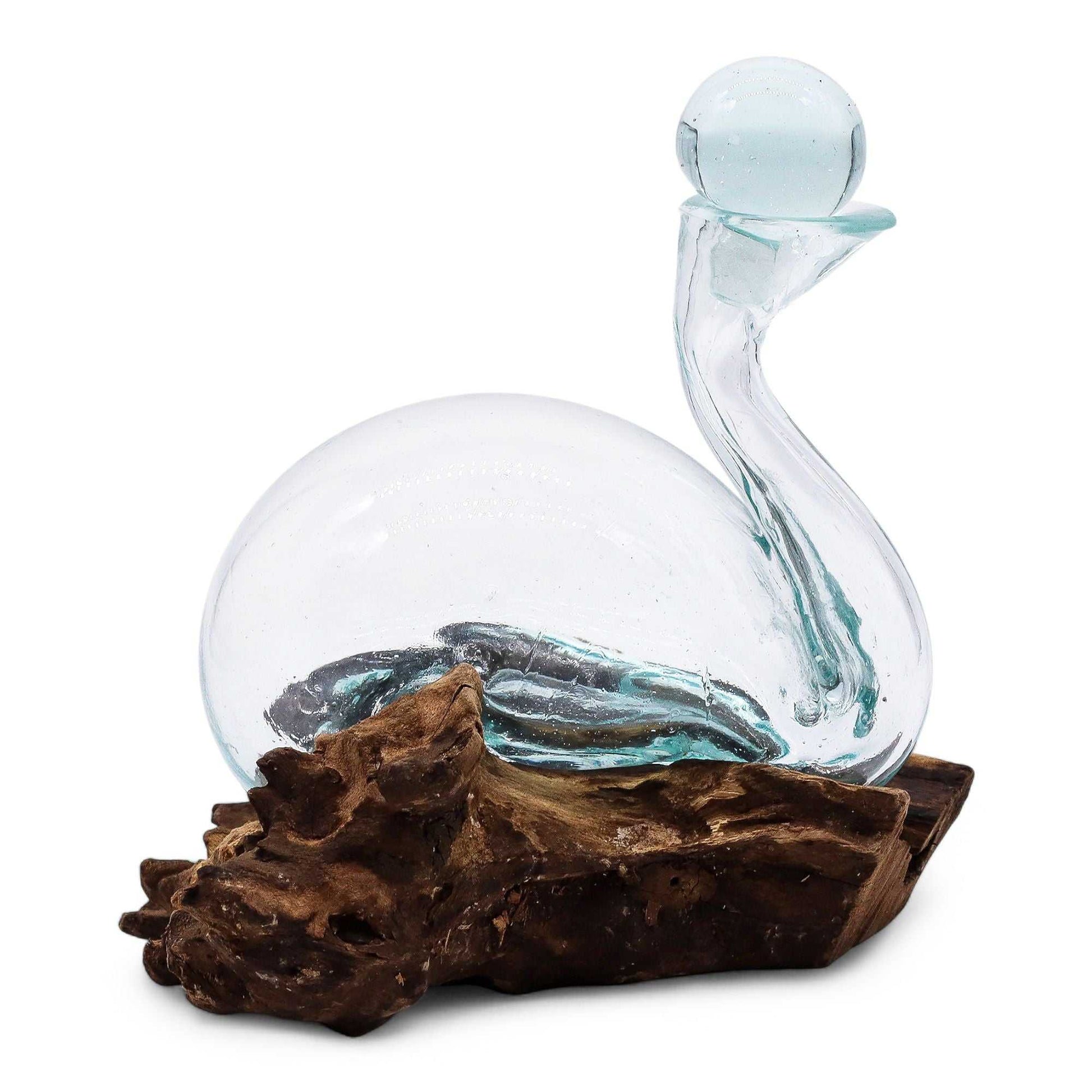 Molten Glass Duck Decanter on Wood with Stopper 19cm