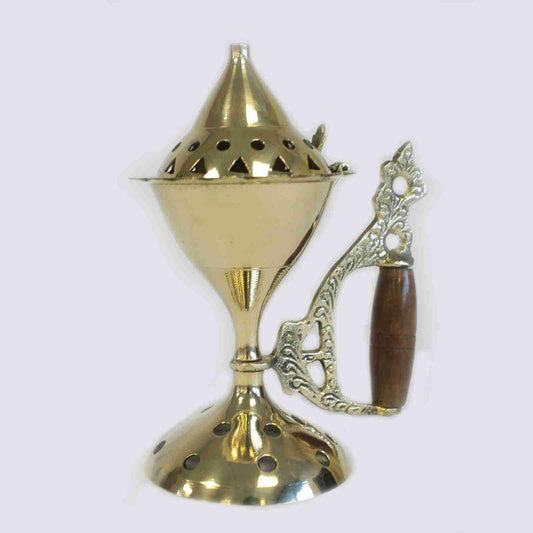 Large Cone Burner with Handle - Brass Censer on a white background