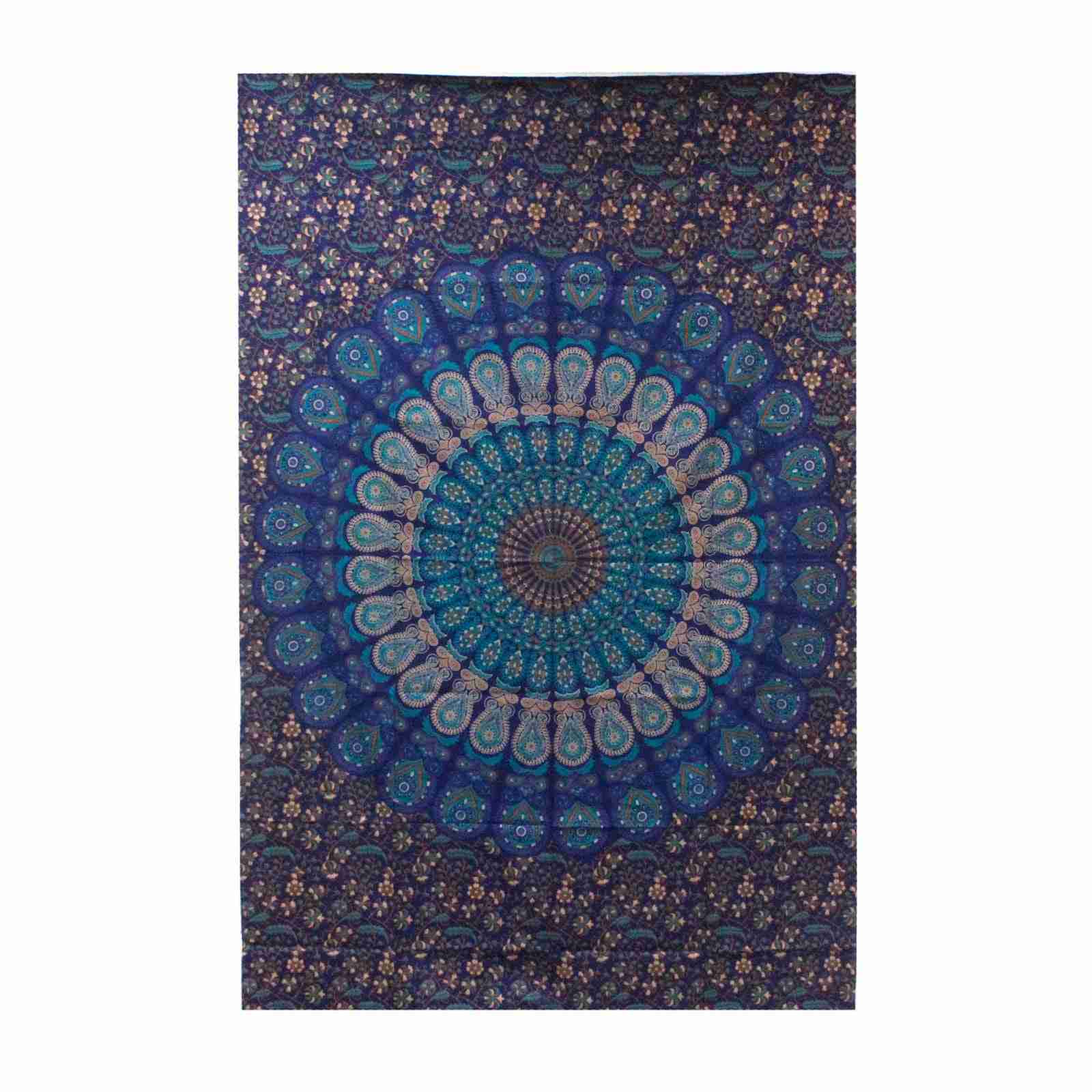 Single Cotton Bedspread / Wall Hanging - Classic Mandala on a white background