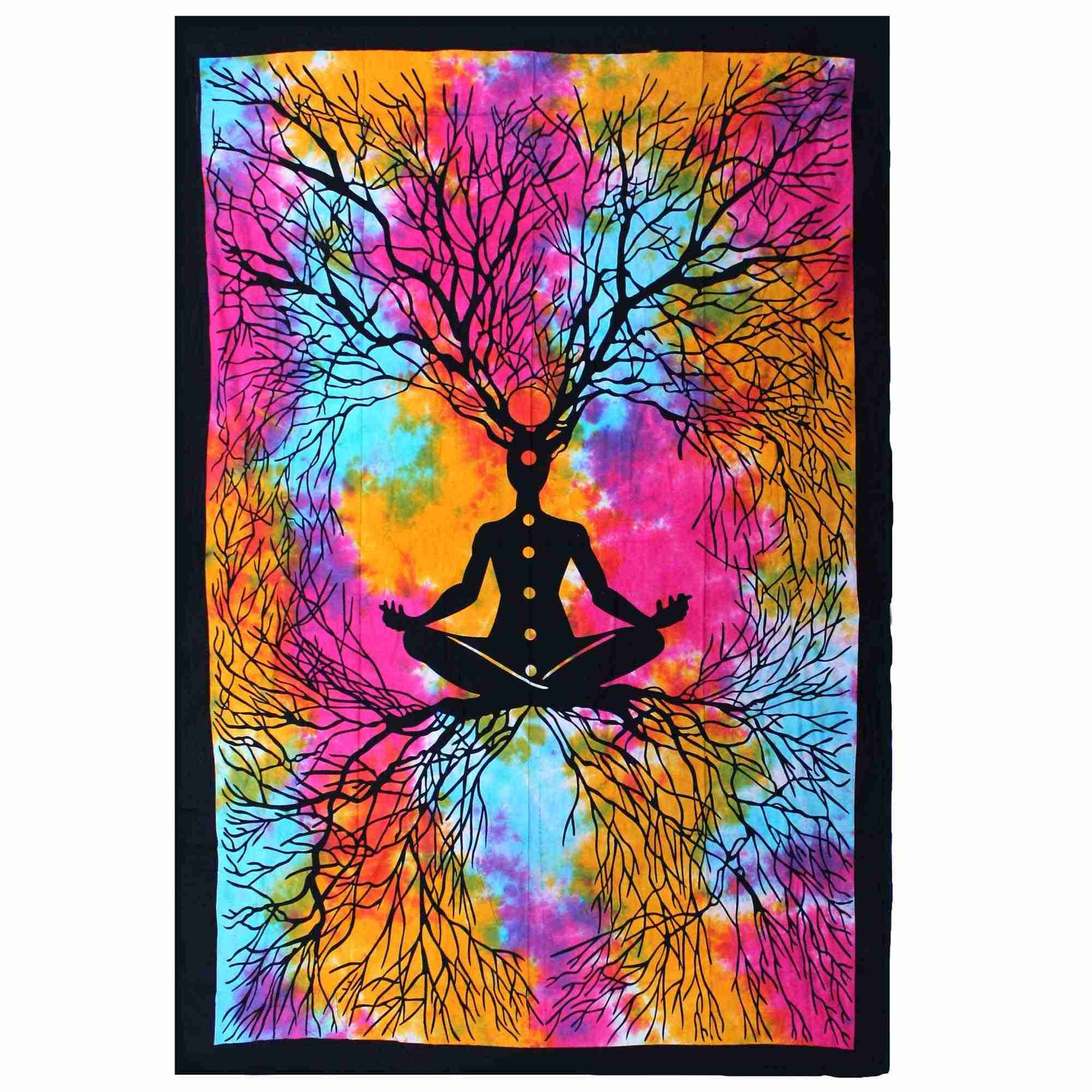 Single Cotton Bedspread/Wall Hanging - Yoga Tree on a white background.