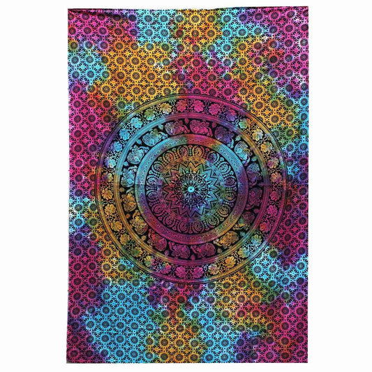 Double Cotton Bedspread / Wall Hanging - Mandala Elephant on a white background