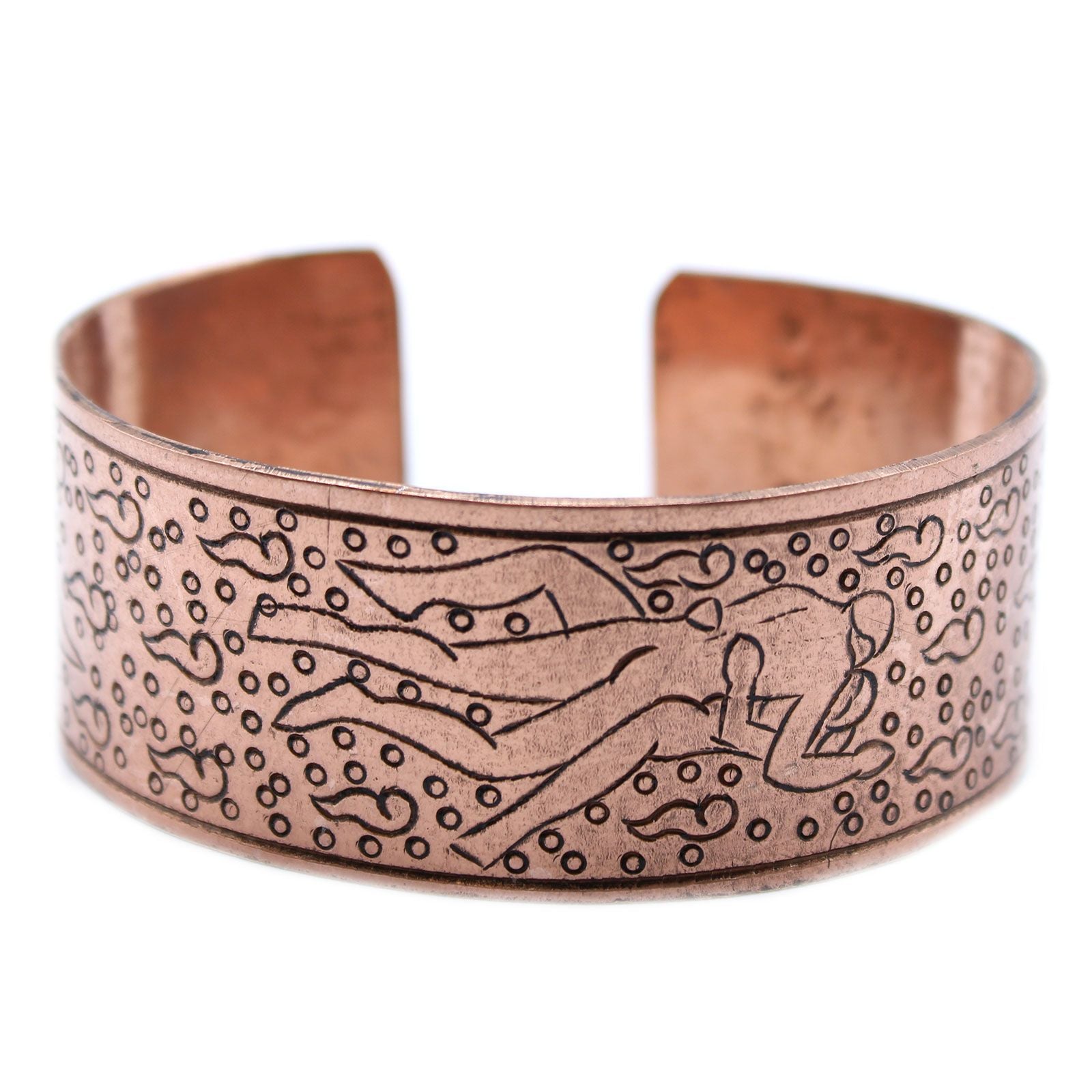 Copper Tibetan Bracelet - Kamasutra with engraved design on a white background