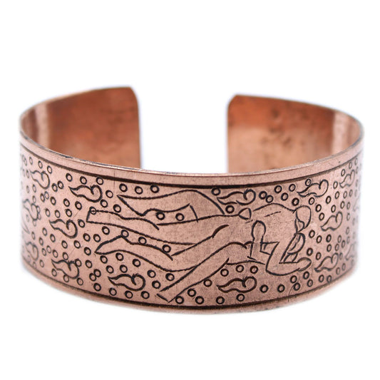 Copper Tibetan Bracelet - Kamasutra with engraved design on a white background