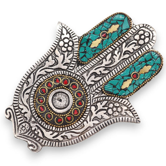 Green Small Hamsa Hand Incense Holder on a white background