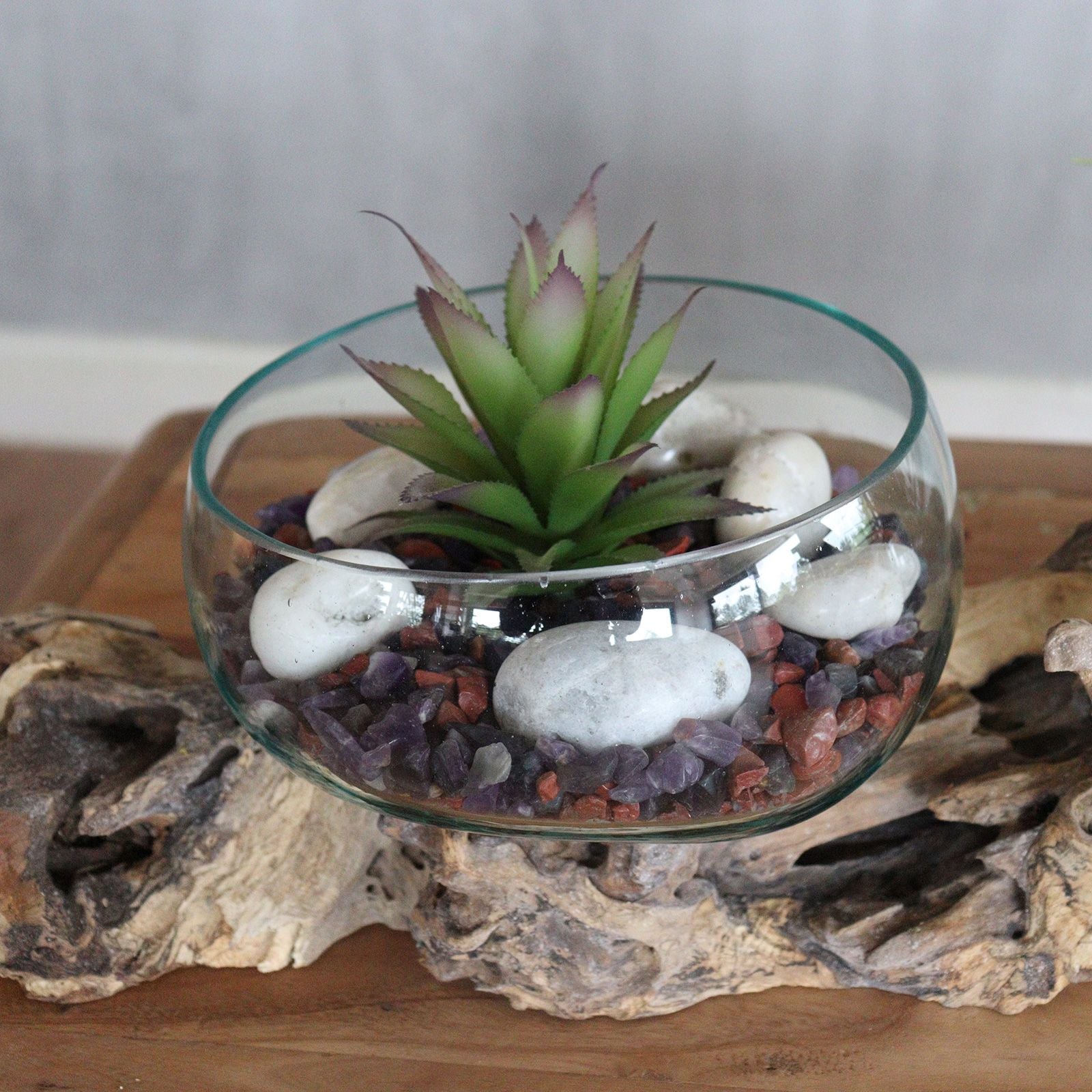 Close up of Molten Glass bowl n wood