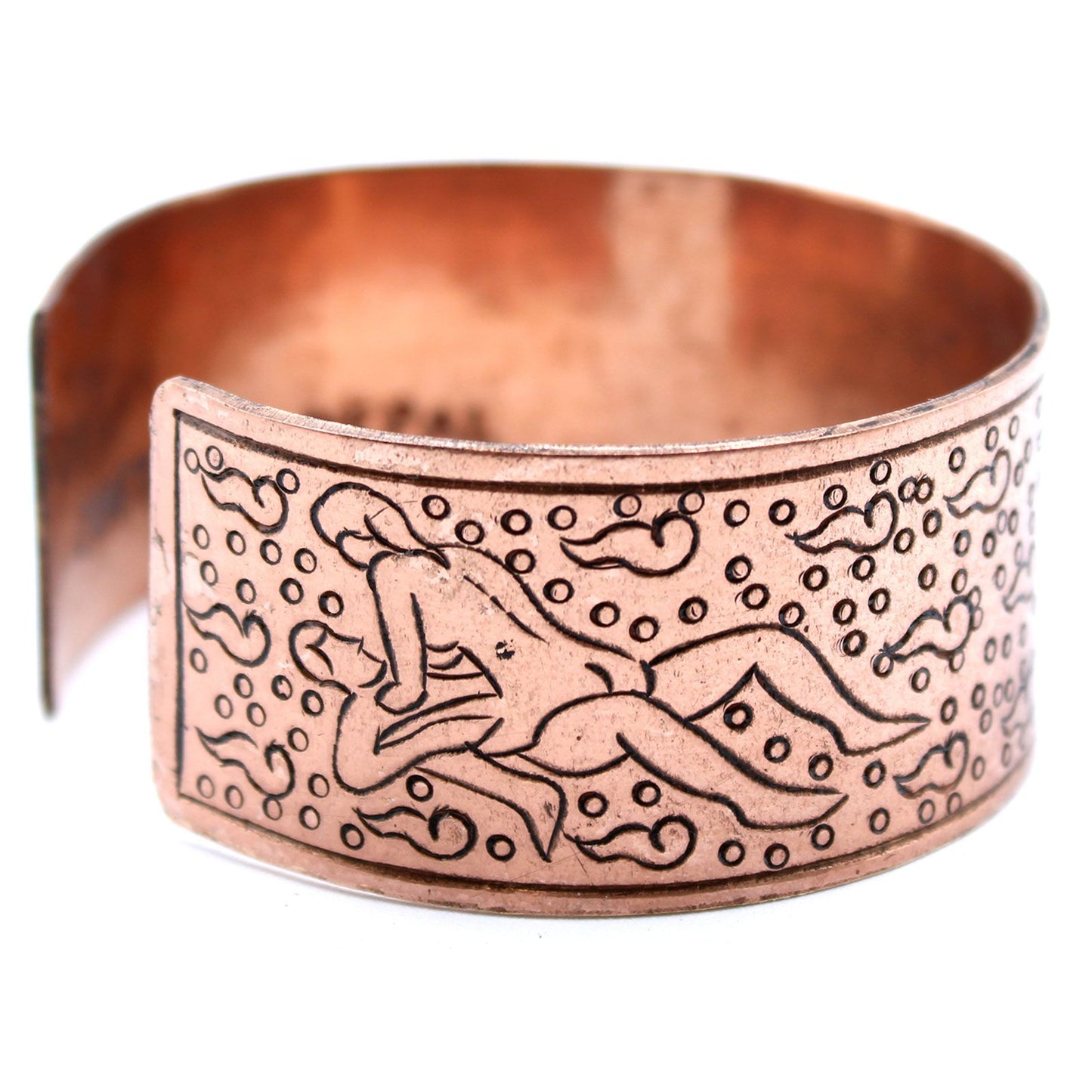 Copper Tibetan Bracelet - Kamasutra with engraved design on a white background