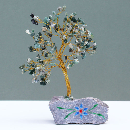 Indian Gemstone Tree - Moss Agate (160 Stones) on a grey background