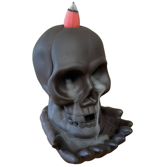Backflow Incense Burner - Weeping Skull (with light) showing effect