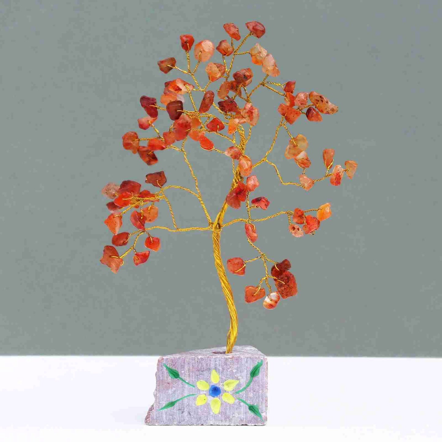 Indian Gemstone Tree - Carnelian (80 Stones) with a grey background