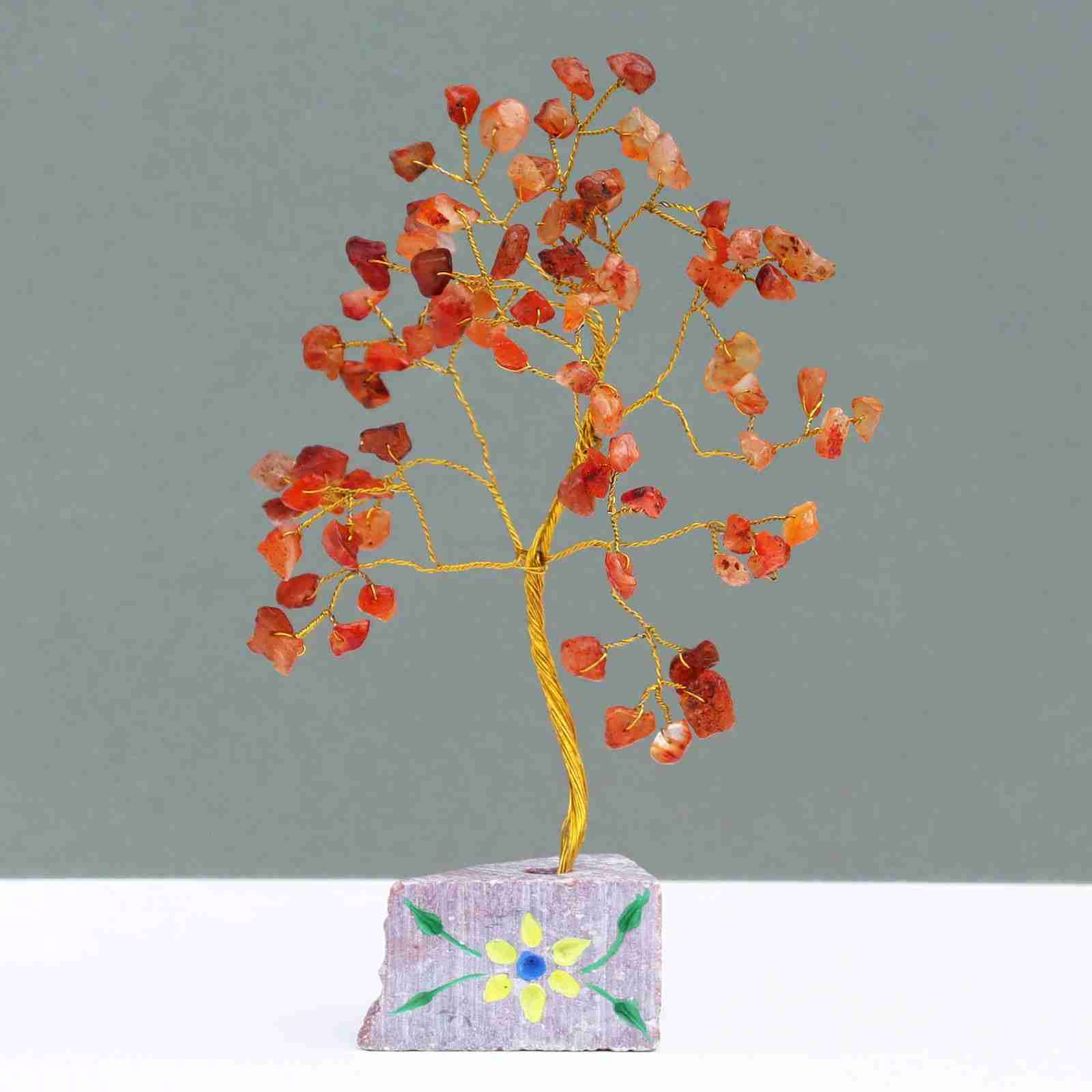 Indian Gemstone Tree - Carnelian (80 Stones) with a grey background