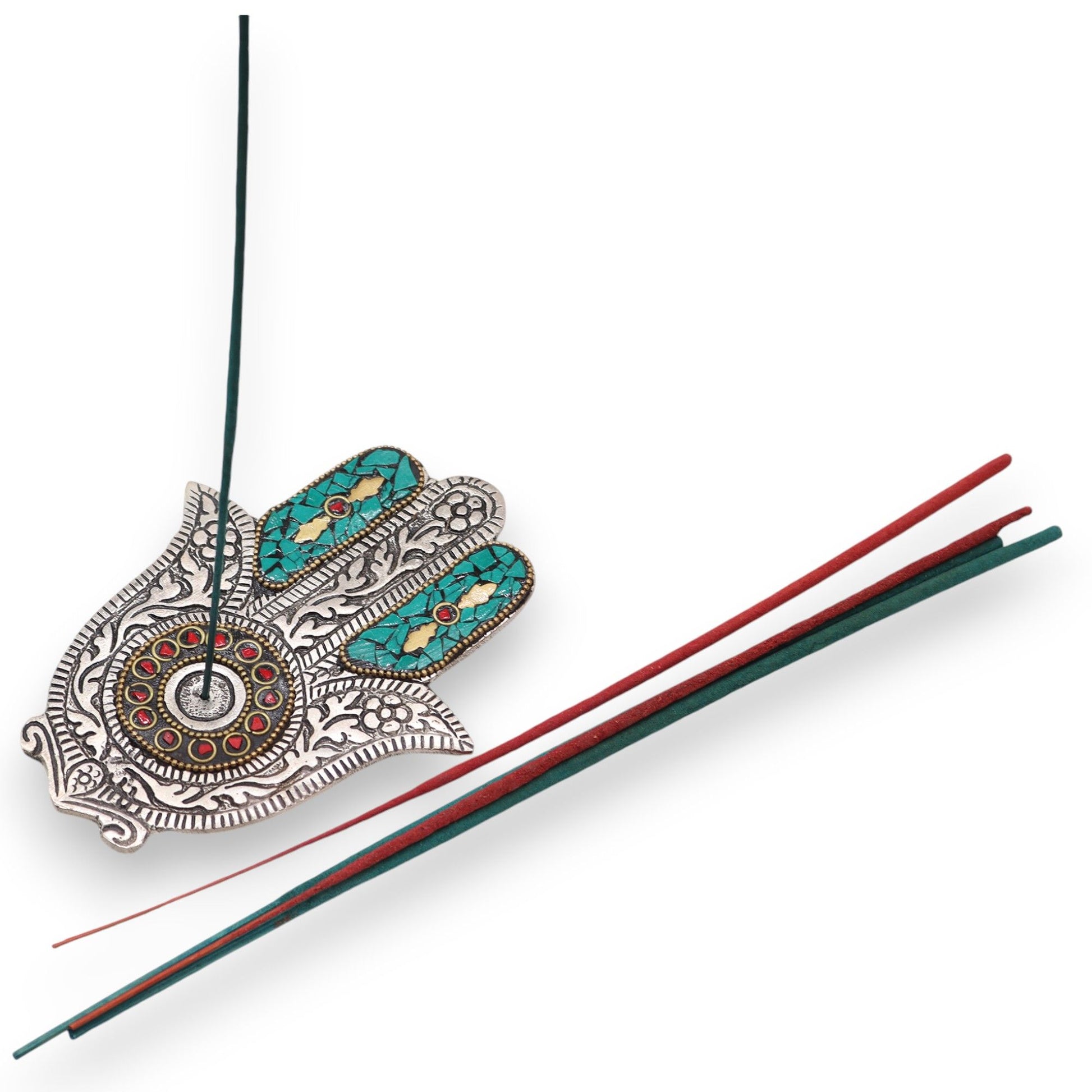 Green Small Hamsa Incense Holder holding incense stick