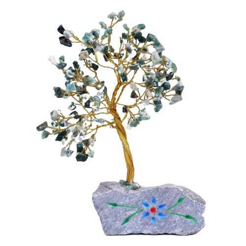Indian Gemstone Tree - Moss Agate (160 Stones) on a white background