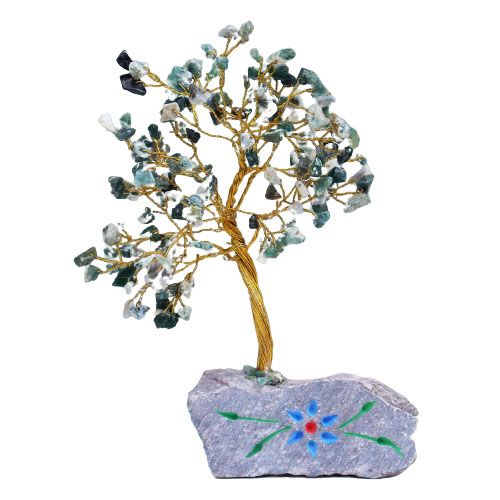 Indian Gemstone Tree - Moss Agate (160 Stones) on a white background