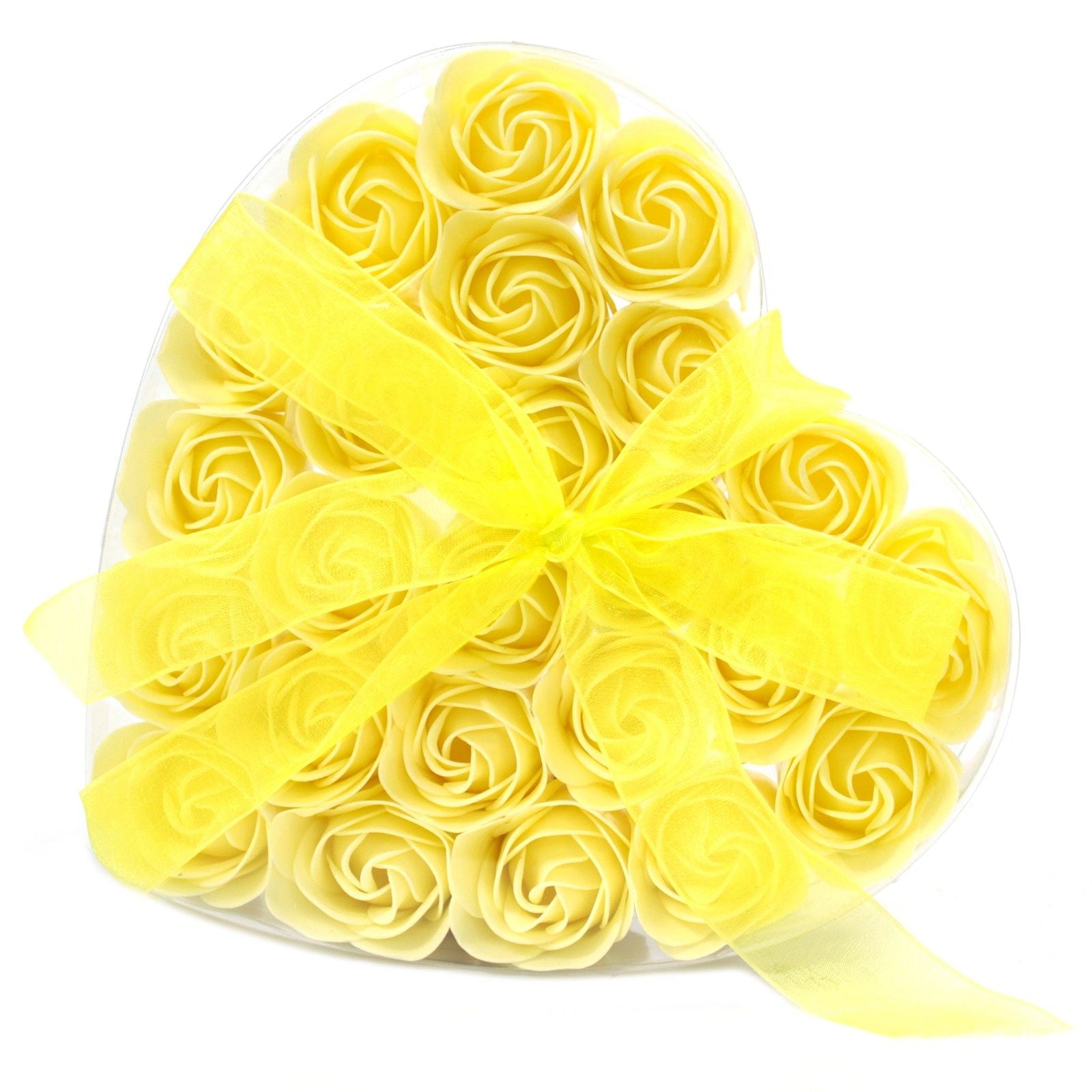 Cheerful Yellow Roses Soap Flower Heart Box - 24 Pieces