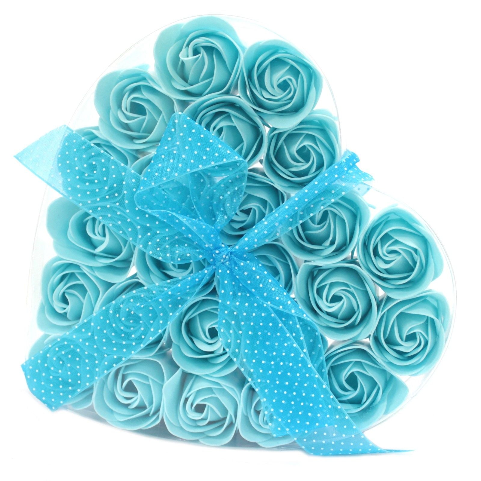Romantic Blue Roses Soap Flower Heart Box - 24 Pieces