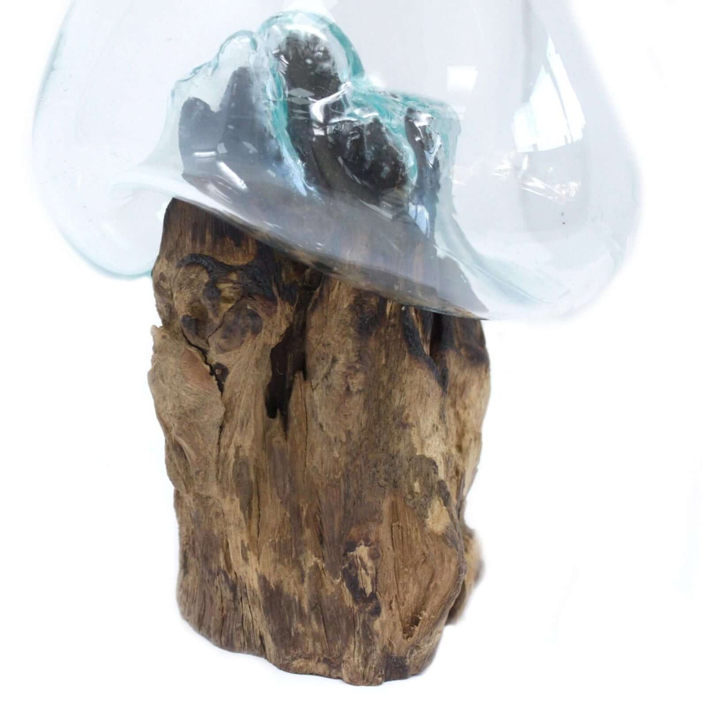 Molten Glass Bowl on wood with a white background