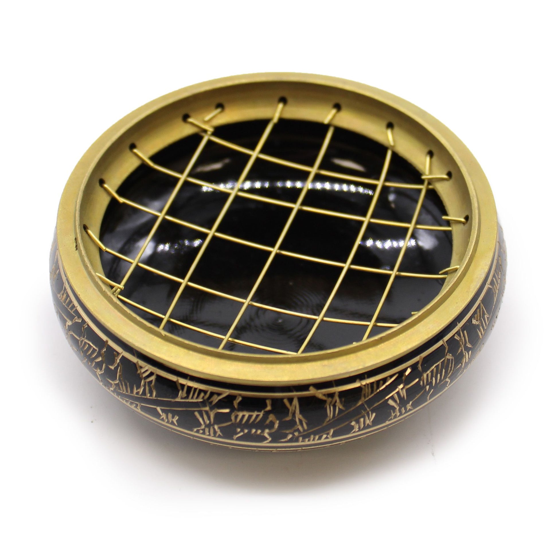 Brass Carved Charcoal Incense Jar top view