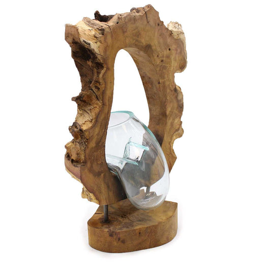 Molten Glass Hanging Art Vase on Wood - Balinese Handcrafted Homeware on a white background