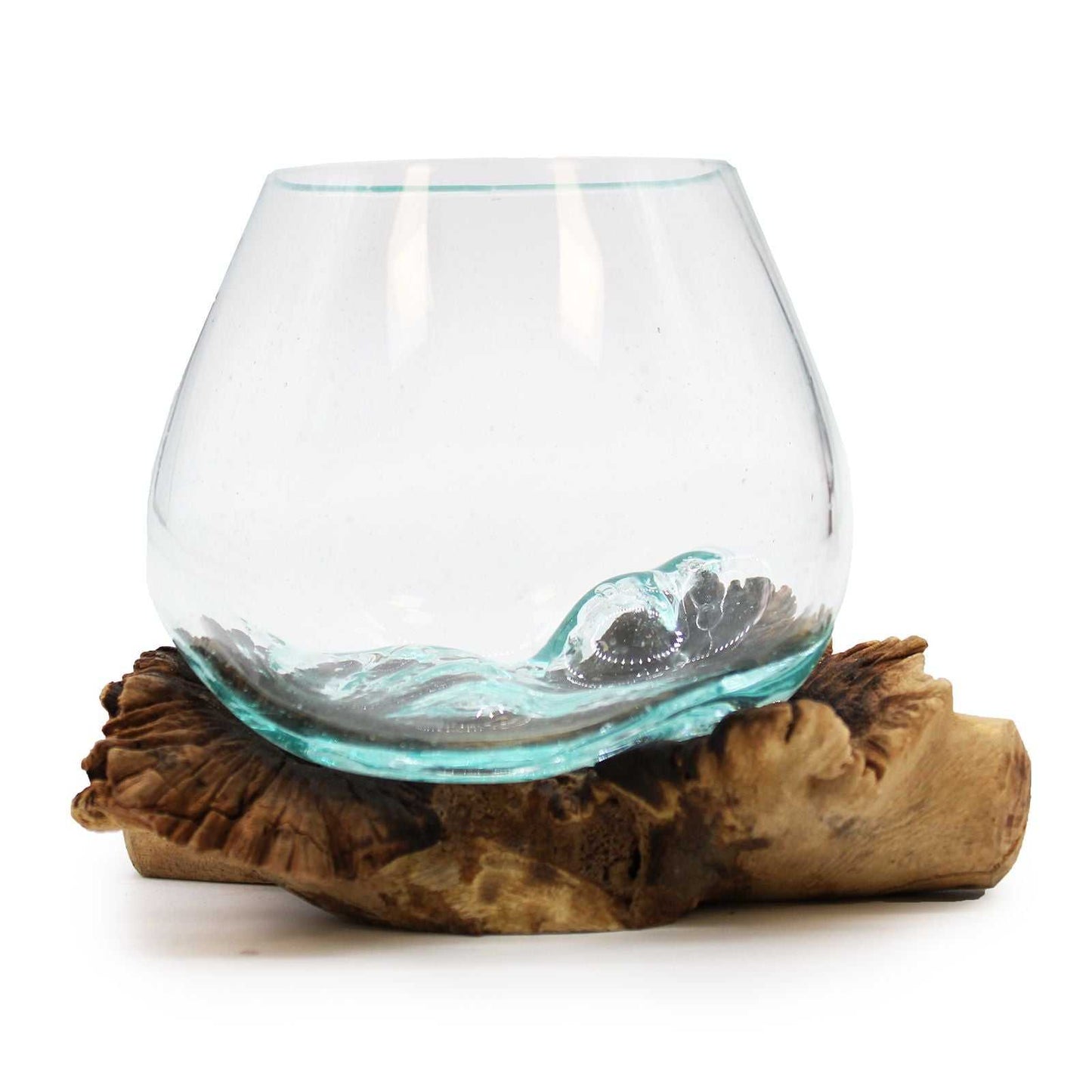 Molten Glass on Rare Parasite Wood on a white background