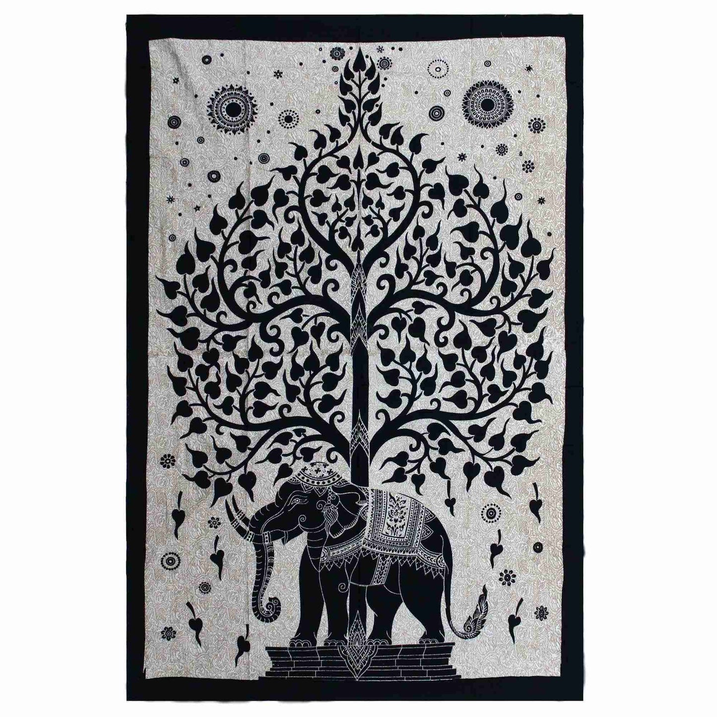 Single Cotton Bedspread + Wall Hanging - Mono - Elephant Tree on a plain background