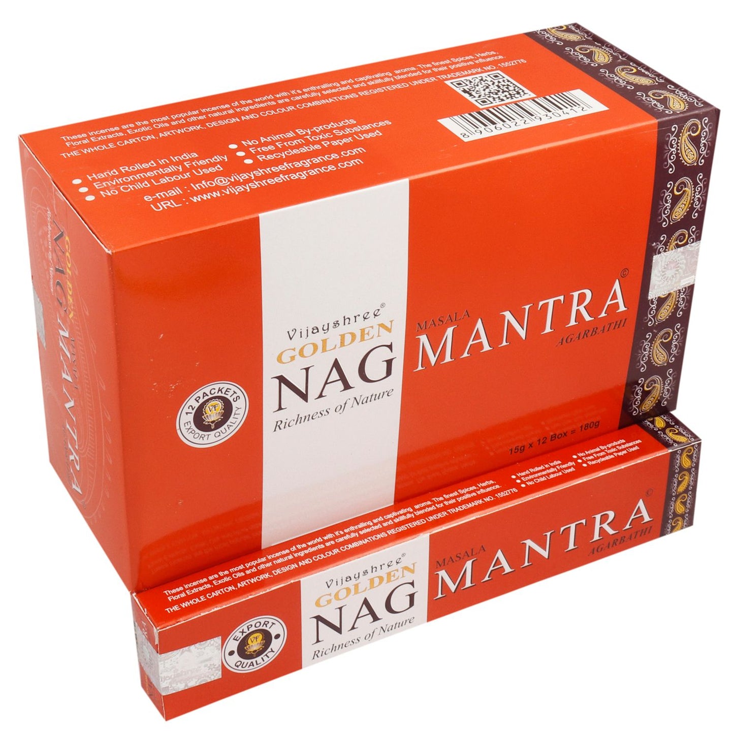 Box of Golden Nag Mantra incense with visible branding and product name.