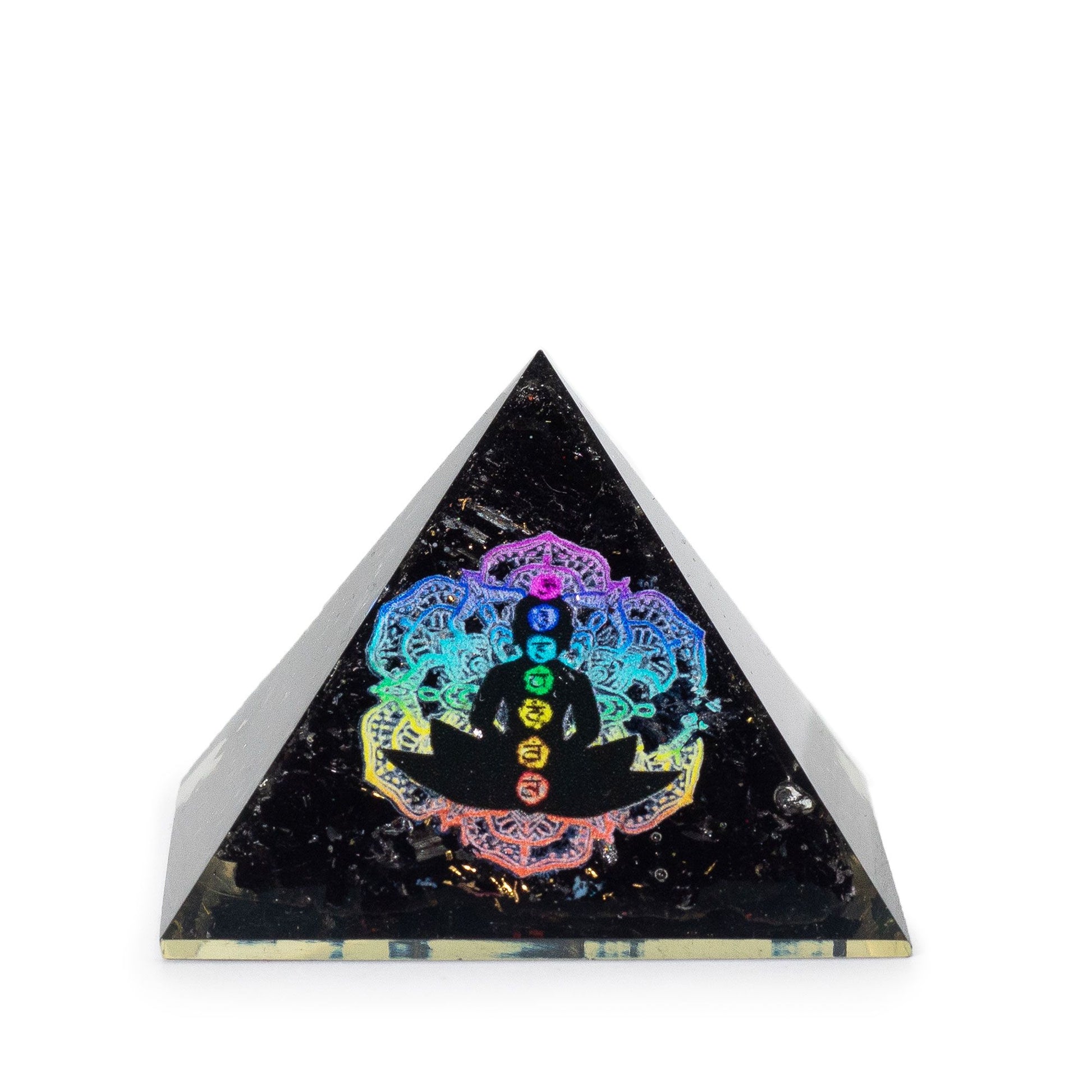 Small Orgonite Pyramids 5.5x4.5cm - Chakra Buddha - Black Tourmaline Chips