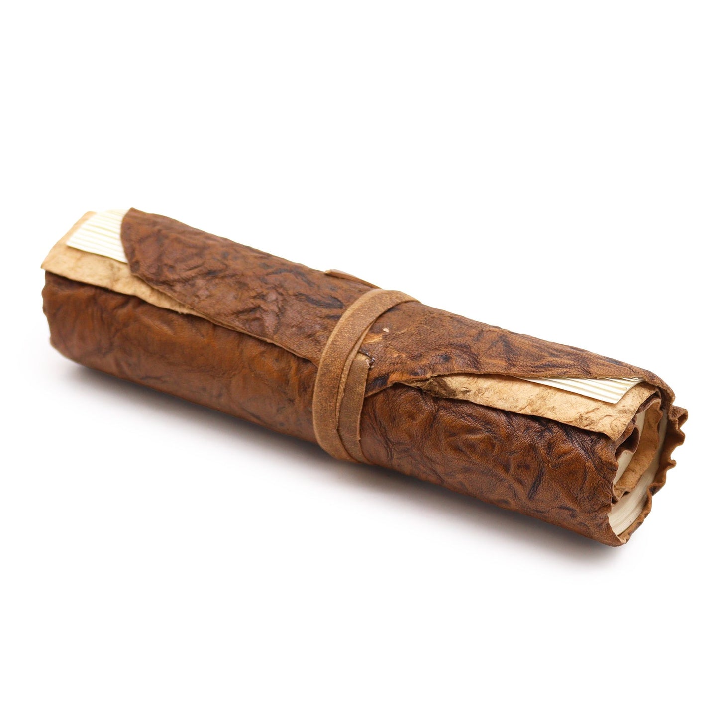 Rolled Leather Travel Notebook on a white background