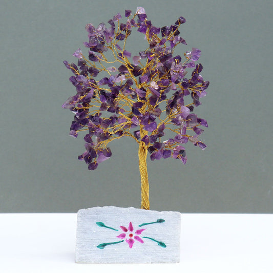 Indian Gemstone Tree - Amethyst (320 Stones) on a grey background