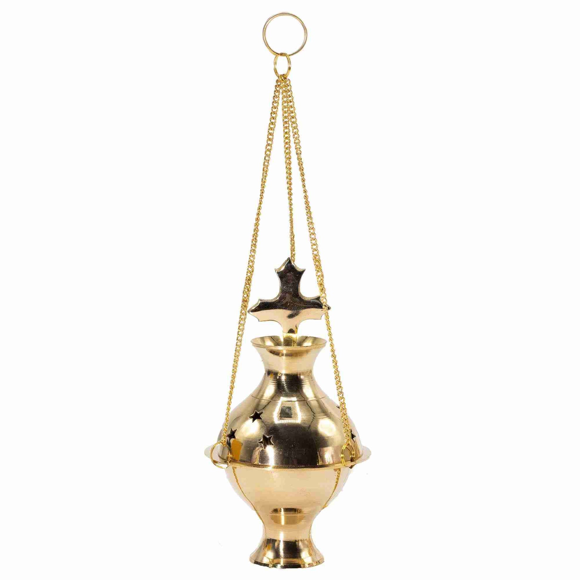 Hanging Brass Incense Burner - Cross on a white background