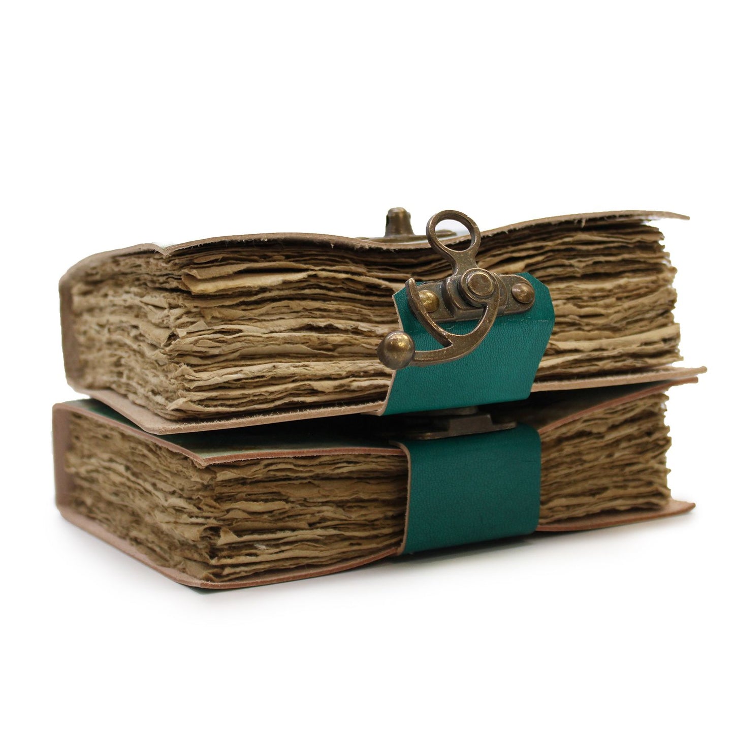 Leather "Never Hide Your Wings" Deckle-edge Notebook side view of pages and clasp