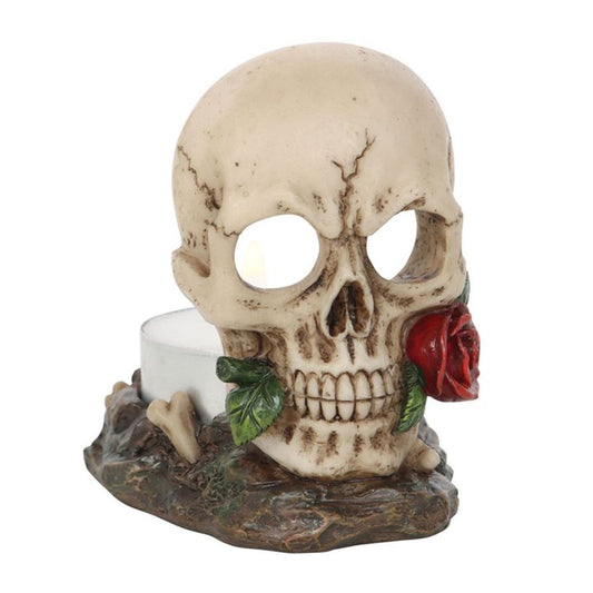 Skull Rose Tealight Candle Holder