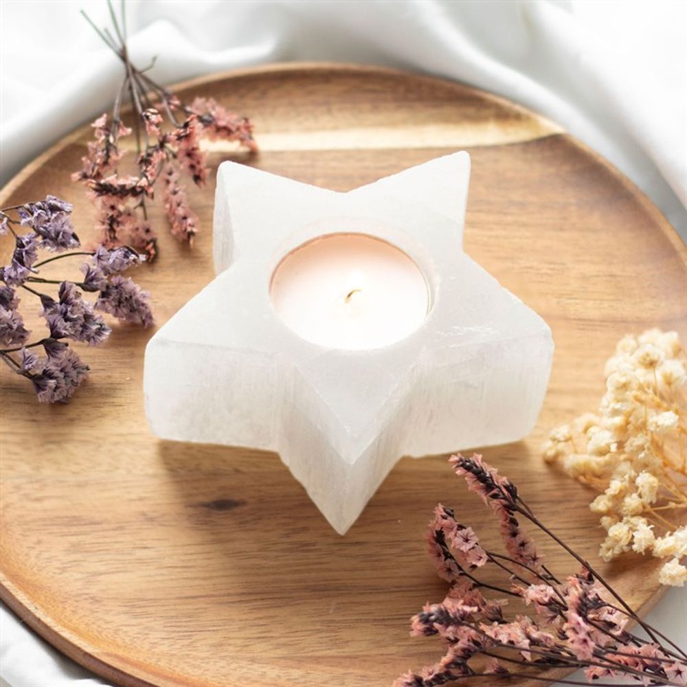 Selenite Star Tealight Candle Holder
