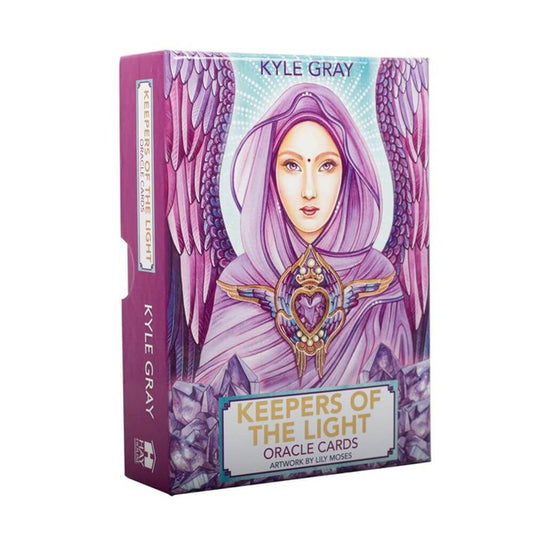 Keepers of the Light oracle card deck by Kyle Gray, featuring stunning artwork by Lily Moses and a vibrant purple design.